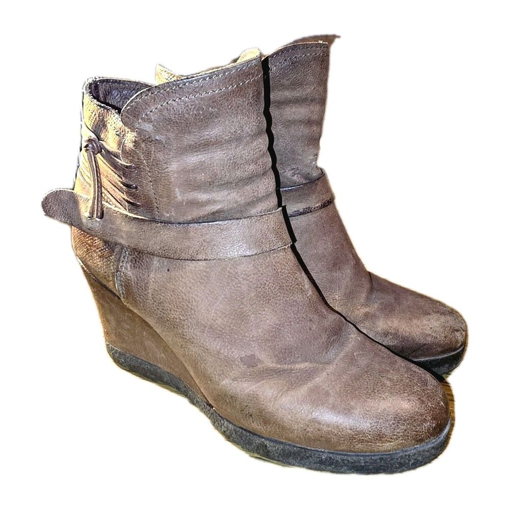 MIZ MOOZ NAYA Sz 7.5/8 Distressed Brown Leather Boho Comfort Wedge Ankle Boots